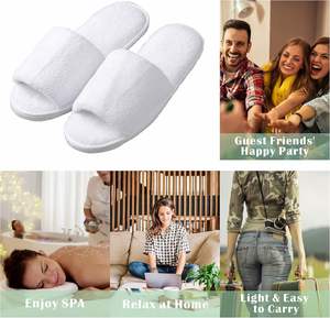 Chaussons d'hôtel jetables personnalisés 5 étoiles à bout ouvert en polaire corail blanche lavable, semelle EVA de luxe de 5 mm d'épaisseur pour chambre d'hôtes - Product Image 4