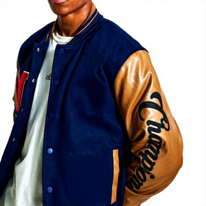 Men's PU Leather Sleeve <b>Vintage</b> <b>Varsity</b> <b>Jacket</b> Custom Embroidery Letterman Coat Windproof Winter Casual Wear - Product Image 2