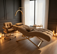 Table de massage faciale réglable avec cadre en acier inoxydable doré, revêtement en cuir PU, design moderne et éponge haute densité capitonnée