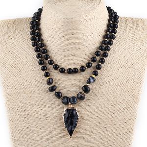 Modeschmuck 2 Schicht 8mm gestreifte Stein Kies Halskette Kleine Galden Perle Spacer Kristall Pfeil Anhänger Choker Halskette - Product Image 4