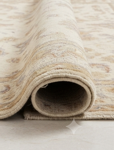Tapis en microfibre Coral Weavers noué à la main, motif floral persan Oushak, tons neutres, à poils ras, avec envers en laine, épaisseur moyenne, pour salon - Product Image 3