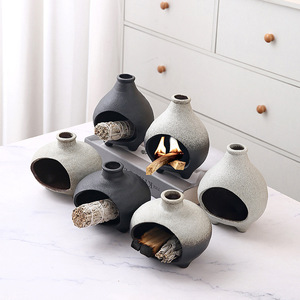 Mini-brûleur d'aromathérapie en céramique à flamme nue, design cheminée <span class=keywords><strong>de</strong></span> table sur trépied, petit brûleur chauffe-mains d'hiver, <span class=keywords><strong>Sauge</strong></span> - Product Image 1