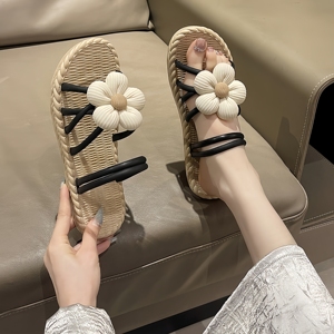 Sandalias Planas de Doble Uso para Mujer - Sandalias Romanas Étnicas Bohemias con Decoración Floral, Sandalias de Playa con Esparto Trenzado - Product Image 3