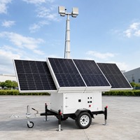 Tour d'éclairage portable 7M 9M sur remorque à pousser, batterie solaire LiFePO4, caméra IP67 pour chantier et utilisation extérieure, sécurité, DDP, sans taxes