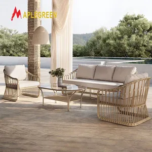 Modern açık eğlence hintkamışı mobilya seti balkon masa ve sandalye kanepe kombinasyonu otel teras Villa bahçe için