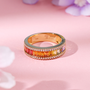 Bague de fiançailles de luxe en or massif 9K/14K/18K sur mesure avec saphir taille baguette et diamants naturels - Product Image 2