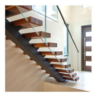 Escalier intérieur durable à monopoutre flottante, design moderne, avec garde-corps en verre, escalier en acier et bois pour appartements, sous-sols, halls