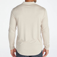 T-shirt uni en jersey à manches longues 100 % coton léger et respirant pour homme, col en V, coupe classique, imprimé sérigraphié personnalisé