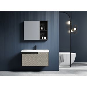 Mueble de Baño de Pared de Aleación de Aluminio CR de 60 cm con Espejo, Gabinete y Lavabo de Cerámica - Product Image 1