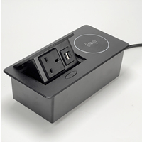 UK-Stecker Industrielle Tischmontierte Einbau-Steckdosenbox mit Pop-Up Kabelloser Ladestation USB-Anschlüsse IP22