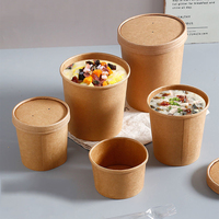 RTS Tasse à soupe en papier Ramen biodégradable et chaud Bol à salade de légumes en papier kraft blanc Récipient pour crème glacée avec couvercles en papier