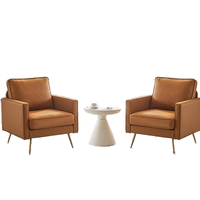 Ensemble de chaises d'appoint en cuir PU marron à pieds dorés modernes du milieu du siècle pour bureau à domicile, chambre ou appartement, salon