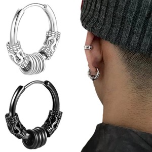 Cross Earrings <b>Set</b> 12 <b>Pc</b> Black Zinc Alloy Stud Hoop Screw Earrings Men's Fashion Jewelry - Product Image 5