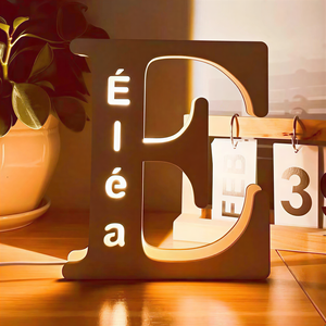 مصباح ليلي خشبي مخصص بأحرف الأبجدية واسم الطفل، إضاءة ليلية مخصصة لغرفة الأطفال، ديكور غرفة، حروف مضيئة بالاسم - Product Image 3