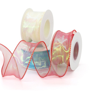 FangZHI Iridescent Organza Ribbon 4Cm Solid Color Glitter Woven For Flower Packaging Diy Gift Decoration - Product Image 2