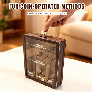 Salvadanaio Interattivo in Legno con Pista per Biglie <span class=keywords><strong>e</strong></span> Slot Decisivo Sì/<span class=keywords><strong>No</strong></span>, Scatola Creativa da Scrivania per Risparmiare Denaro, Regalo Originale per Bambini - Product Image 4