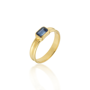 Emerald-Cut Kyanite Bezel-<b>Set</b> Yellow <b>Gold</b> Signet <b>Ring</b> refined yellow <b>gold</b> signet <b>ring</b> horizontally <b>set</b> emerald-cut blue kyanite - Product Image 1