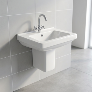 Lavabo rectangulaire demi-piedestal en céramique et porcelaine, résistant à l'eau, pour salle de bain d'hôpital - Product Image 3