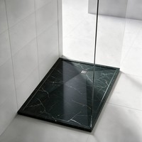 Receveur de douche en quartz étanche, marbre noir Portoro veiné or, monobloc sans joint, antidérapant classe 3