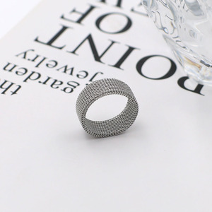 <b>Titanium</b> Steel Woven Mesh <b>Ring</b> Unisex Minimalist Jewelry Gift Geometric Design Silver Color - Product Image 4