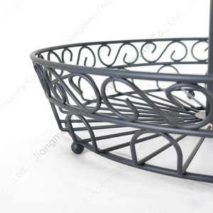 Double Layer Fruit Basket Grey Wrought Iron Round <b>Standing</b> Type Durable Kitchen Storage Basket For Home Use - Product Image 3