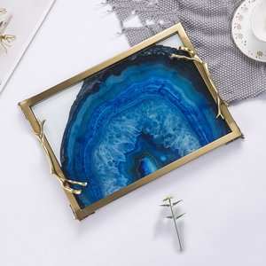 Plateau de rangement en métal de luxe imitation agate, ornement <span class=keywords><strong>d</strong></span>écoratif personnalisé en acier inoxydable, <span class=keywords><strong>d</strong></span>écoration de bureau, <span class=keywords><strong>d</strong></span>écoration de la maison - Product Image 4