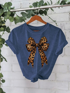 Camiseta holgada con patrón de lazo rosa elegante para <span class=keywords><strong>mujer</strong></span>, 180 gramos, tela de punto económica antibolitas, moda informal, talla XS ajustada - Product Image 4