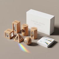 Jouet d'exploration scientifique du spectre lumineux par réfraction avec prisme en cristal OEM personnalisé, blocs optiques et cadre en bois pour expériences d'optique arc-en-ciel