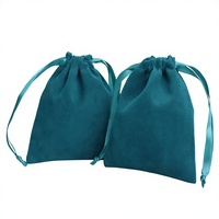 Sacs cadeaux en velours vert forêt recyclables avec cordon de serrage, impression brodée, pochettes élégantes pour bijoux pour mariages et Noël