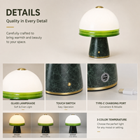Lampe de table en verre marbré rechargeable LED 6W, commande tactile, 3 couleurs de lumière 3000K 4000K 6000K, port Type C pour chambre à coucher, salon