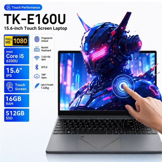 Wholesale Stock 15.6 Inch FHD 10 Point Touch Screen Intel Core I5 6200U 8GB 256GB SSD Business Office Laptop