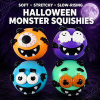 Collection de jouets à presser en silicone souple à montée lente, thème monstres d'Halloween, vente en gros, 4 styles de visages présentés