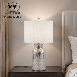 Lámpara de mesa moderna con pantalla de tela, metal y vidrio, bombilla E27, para dormitorio, mesita de noche, hotel, sala de estar, luz ambiental decorativa - Product Image 1