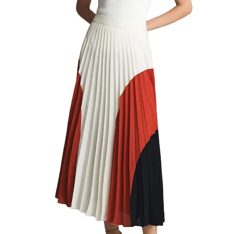 Summer new style dress wholesale the fashion casual elegant skirts for ladies custom color red pleated midi women skirt