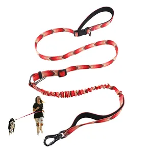 Custom Heavy Reflective Nylon Padded Dog Safety Leashes With Car Seat Belt Buckle Double Handle No Pull Dog Leash For Training
