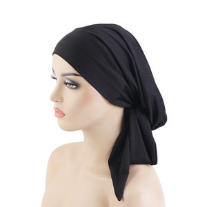 Pañuelo para la cabeza <span class=keywords><strong>de</strong></span> color liso para mujeres, turbante para pacientes con cáncer, gorro ligero para cubrir la pérdida <span class=keywords><strong>de</strong></span> cabello - Product Image 4