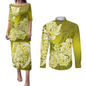 LOW quantité minimale de commande Puletasi robe et bouton revers chemise costume Vintage polynésien Tribal <span class=keywords><strong>Strelitzia</strong></span> Designer 2PC haut jupe chemise à manches longues - Product Image 4