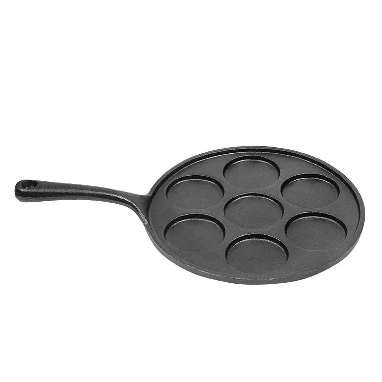 מכירה לוהטת רב כלי בישול 24cm יצוק ברזל מיני פנקייק ביצה עגול ופל במחבת ביצים מטגנים פאן עם 7 חורים