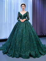 AL1187 Robe de Soirée Élégante Femme Manches Longues Brodée de Perles et de Paillettes Verte pour Mariage avec Décoration en Cristaux