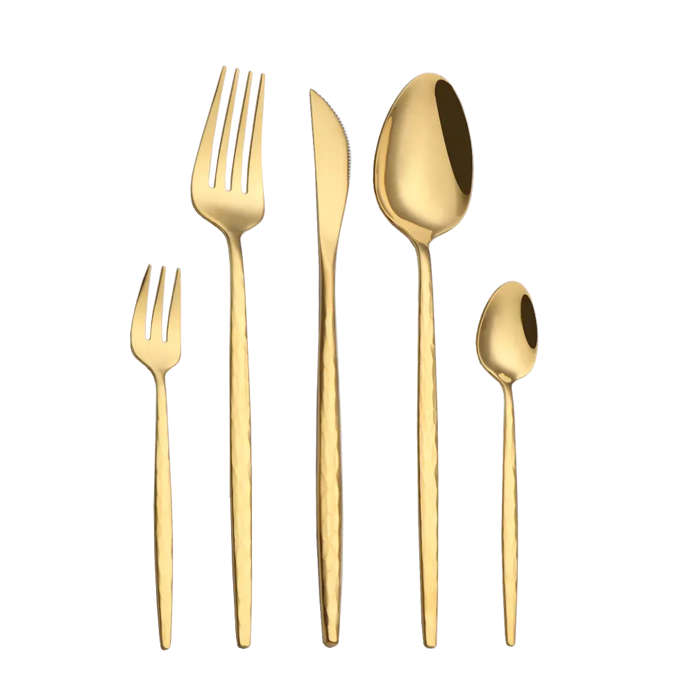 Bulk Spoon Sets Stainless Steel Metal Matte Golden Plated Silverware Wedding Flatware Gold Cutlery Sets