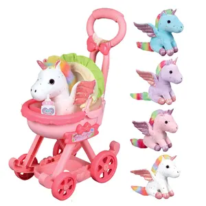 933-31E Unicorn custom stuffed plush toy for kid and soft animal doll Stuffed Unicorn with Cart for girl best gift stroller pet