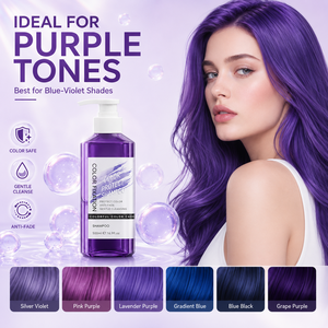 <span class=keywords><strong>แชมพู</strong></span>ปกป้องสีผม คัลเลอร์ล็อค 2-IN-1 สูตรป้องกันสีซีดจาง OEM ODM 500 มล. สี<span class=keywords><strong>ม่วง</strong></span>น้ำเงิน ค่าความเป็นกรดอ่อน น้ำมันรำข้าวธรรมชาติ ป้องกันผมเสีย สำหรับผมหยิกและผมมัน - Product Image 5