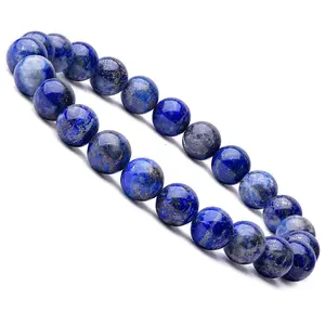 Venta al por mayor 8mm Natural Lapis Lazuli pulsera cuerda elástica con cuentas pulseras para hombres mujeres