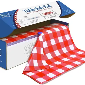 100 feet x 40 inch Red & White Striped Plastic Tablecloth Roll for Party Plastic Table Cloth Roll