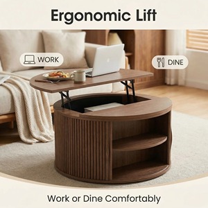 <span class=keywords><strong>Tavolino</strong></span> da Caffè Rotondo con Piano Sollevabile 31,5 Pollici, in MDF con Anta Scorrevole, per Soggiorni Piccoli - Product Image 4