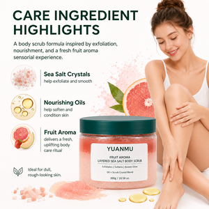 Gommage corporel en couches au sel marin OEM ODM sous marque privée, à l'huile aromatique fruitée, exfoliant, blanchissant et hydratant, type <span class=keywords><strong>Thalasso</strong></span> - Product Image 4
