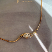 Kalung Liontin Berlian Buatan Bentuk Gelombang Marquise 18K Emas - Perhiasan Minimalis Elegan untuk Wanita