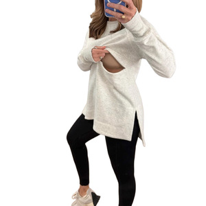 Felpa Oversize per Maternità e Allattamento in Misto Cotone con Doppia Cerniera Traspirante Estiva Vestibilità Ampia - Product Image 3