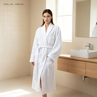 Peignoir en coton éponge style kimono, col ivoire, chaud et moelleux, pour hôtel et bien-être, vêtement de nuit ceinturé pour couple, logo personnalisé