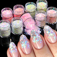 Lot de 9 pots de paillettes pour ongles Aurora Opal, paillettes irisées, effet sirène, arc-en-ciel, holographiques, paillettes scintillantes pour salon